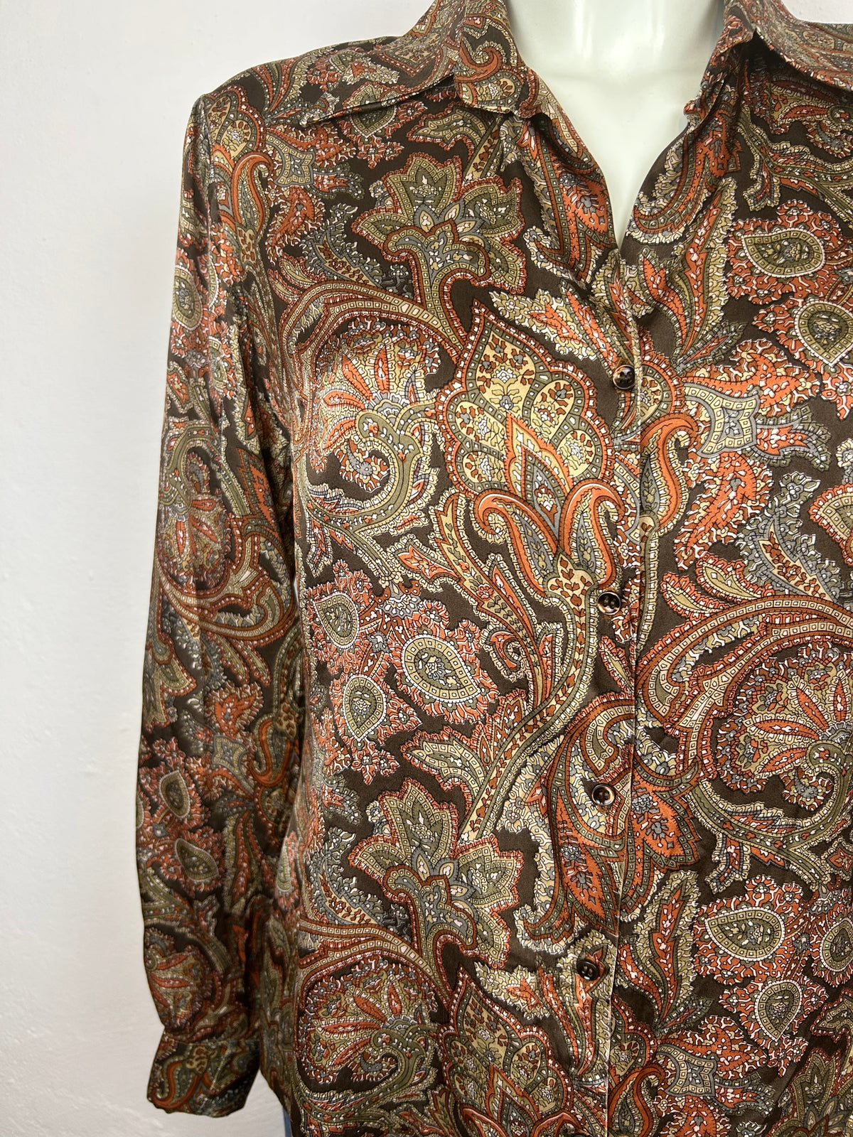 Vintage Πουκάμισο Paisley – Καφέ / Πορτοκαλί / Χακί
