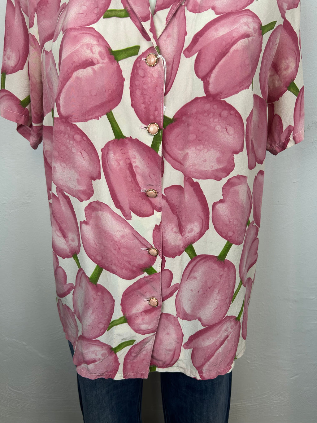 Vintage πουκάμισο Tulip Print – Ροζ / Λευκό