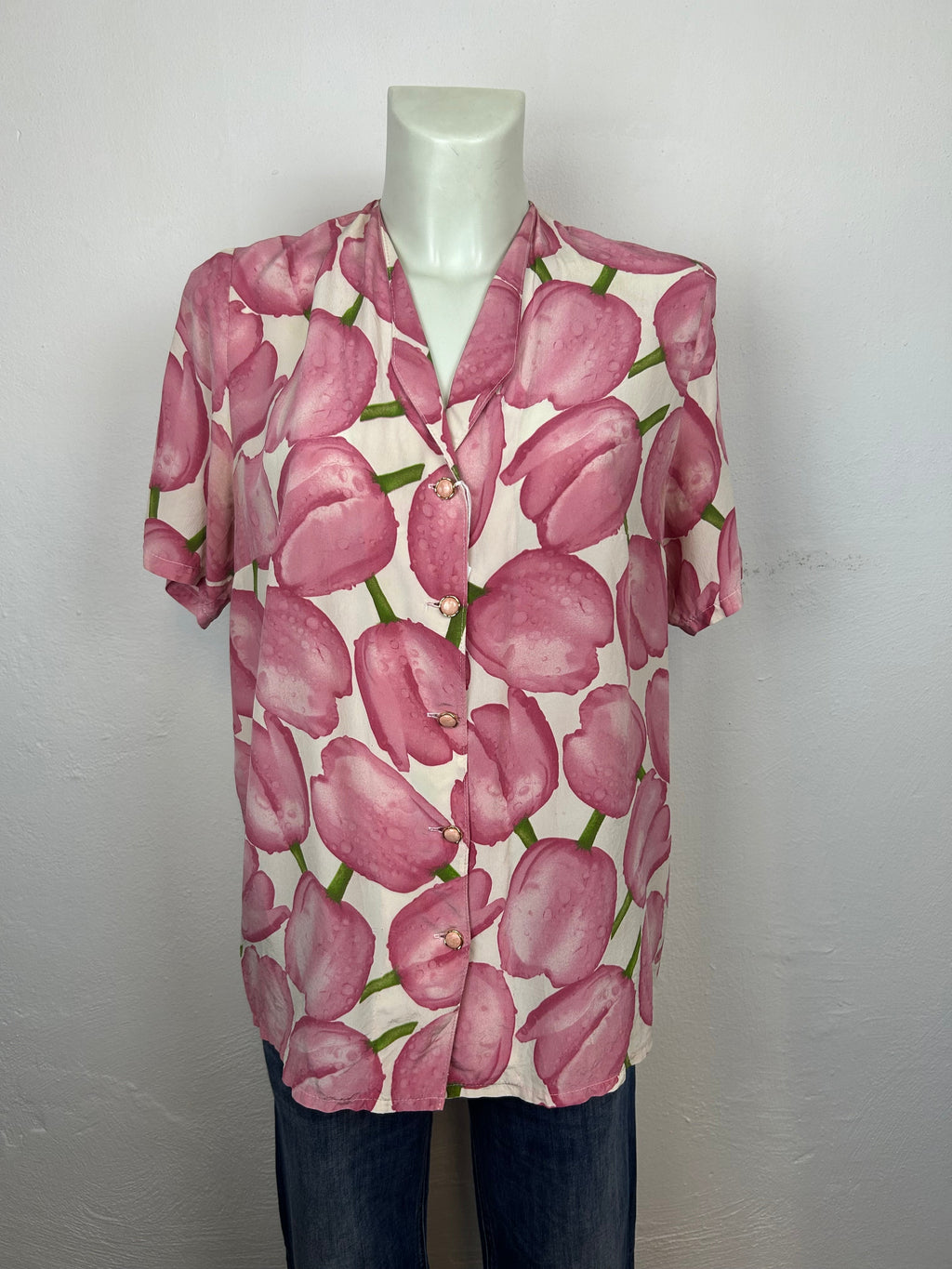 Vintage πουκάμισο Tulip Print – Ροζ / Λευκό