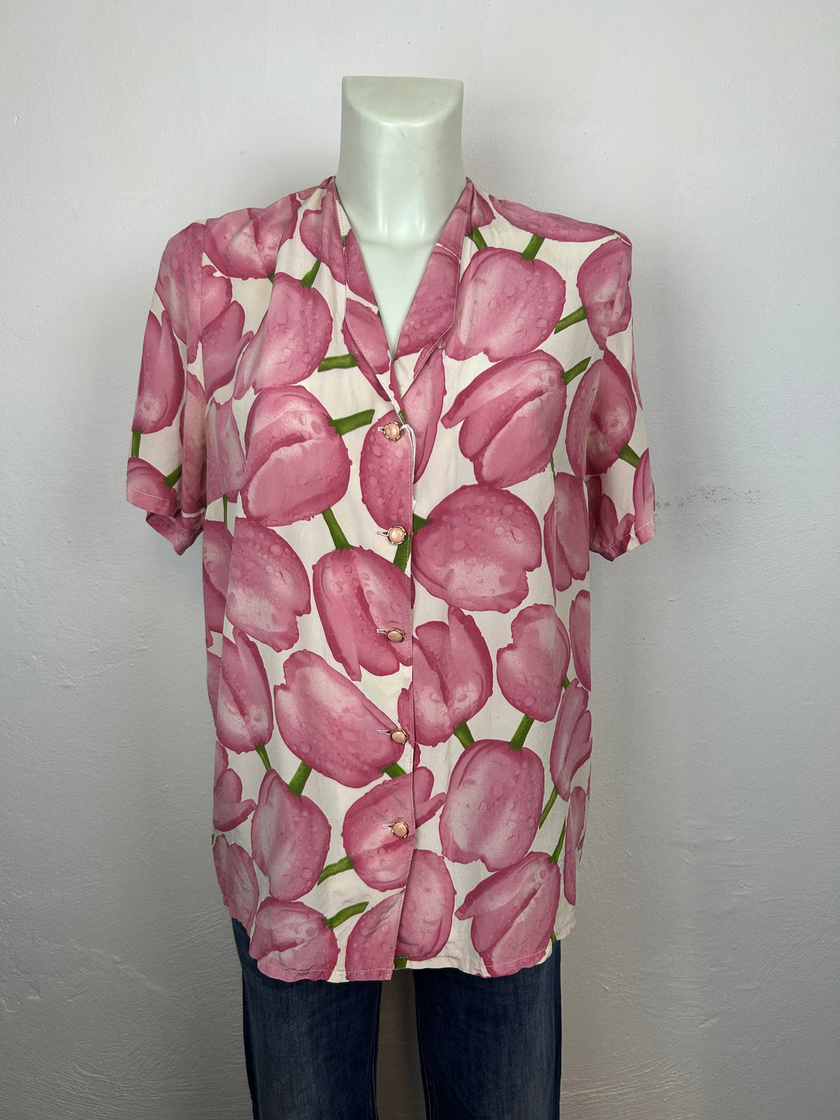 Vintage πουκάμισο Tulip Print – Ροζ / Λευκό
