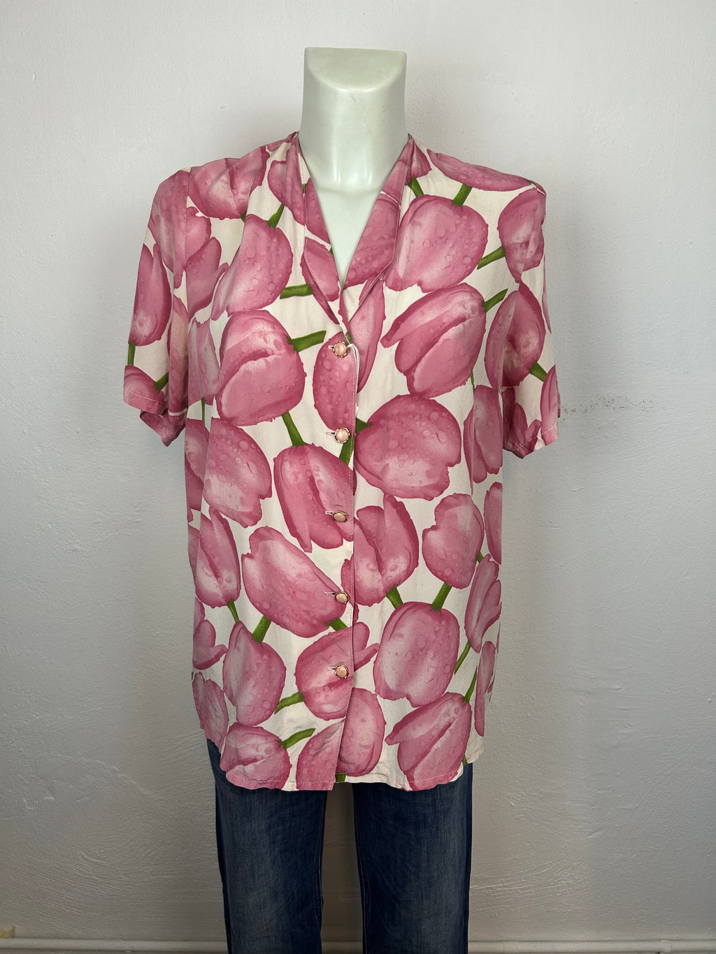 Vintage πουκάμισο Tulip Print – Ροζ / Λευκό