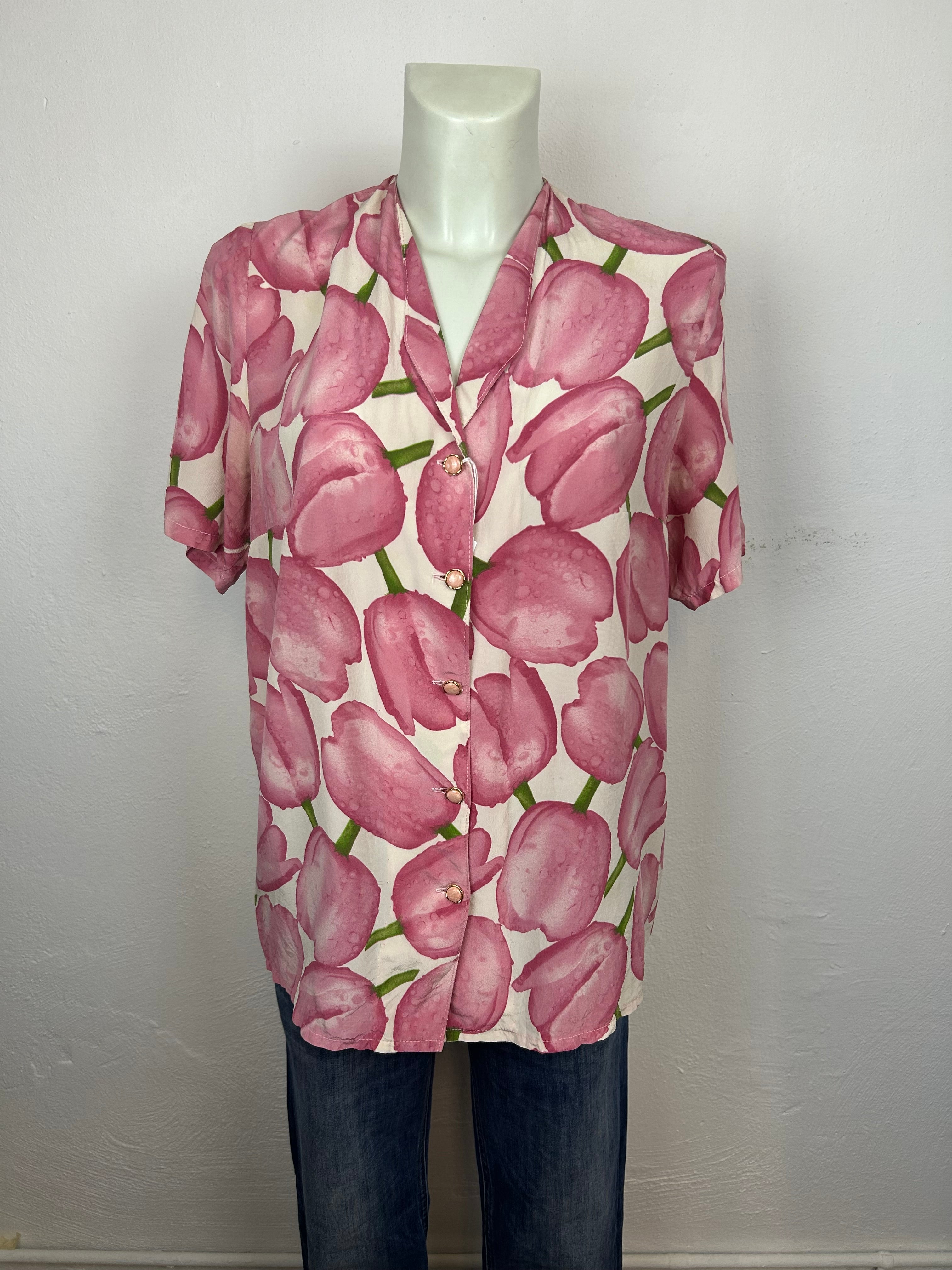 Vintage πουκάμισο Tulip Print – Ροζ / Λευκό