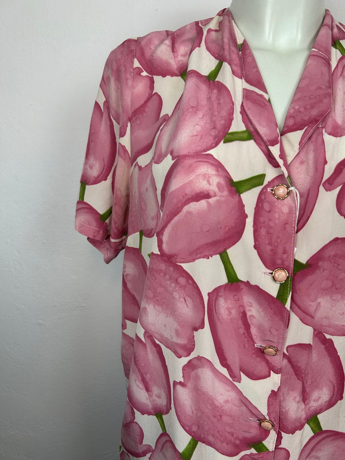Vintage πουκάμισο Tulip Print – Ροζ / Λευκό