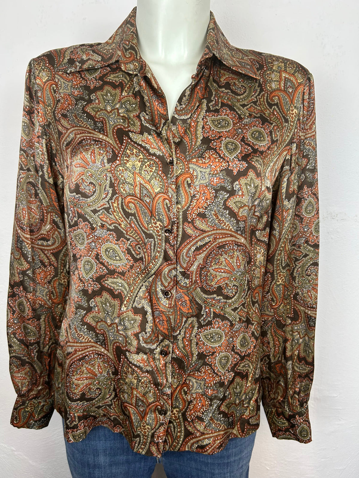 Vintage Πουκάμισο Paisley – Καφέ / Πορτοκαλί / Χακί