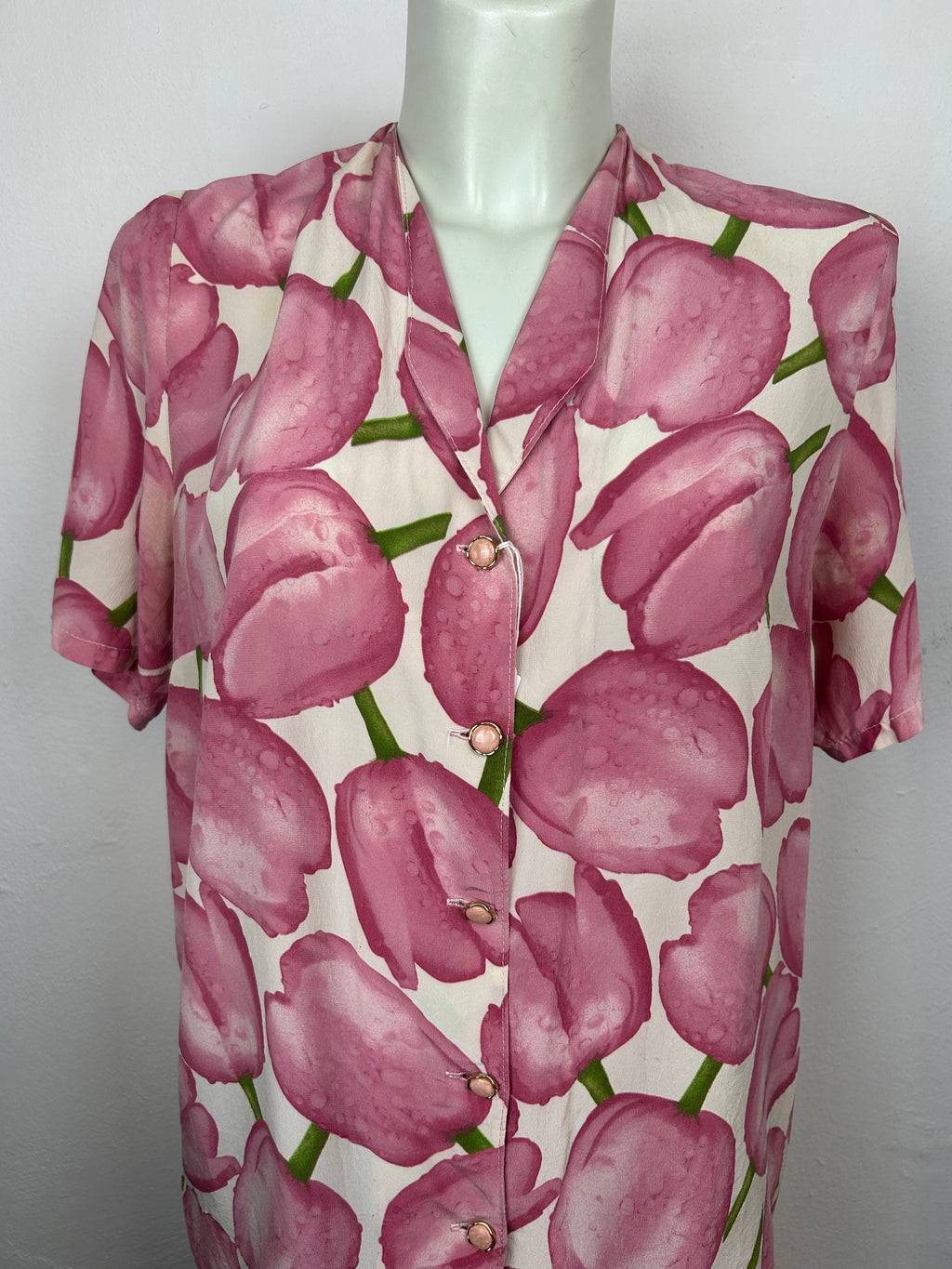 Vintage πουκάμισο Tulip Print – Ροζ / Λευκό