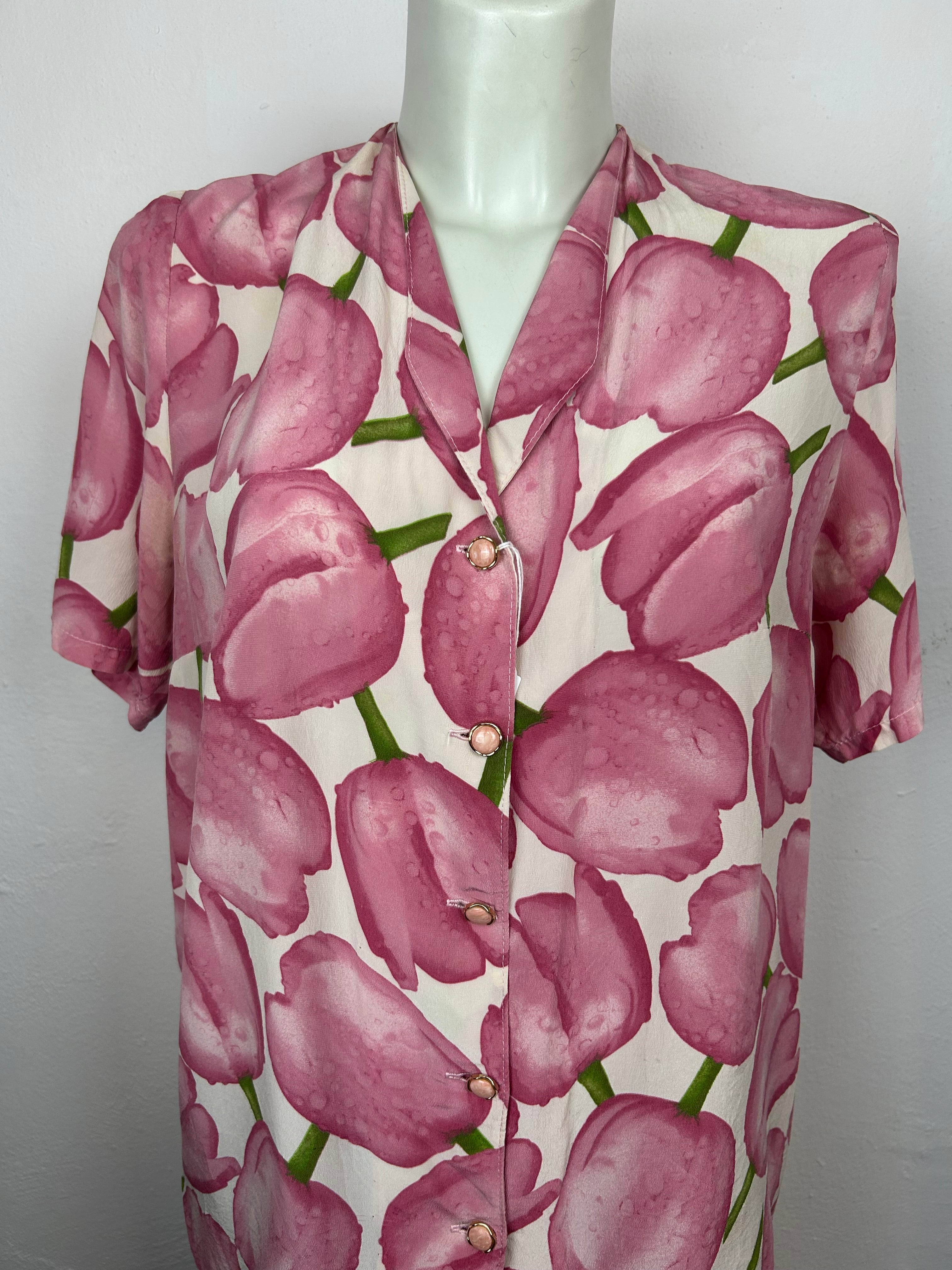 Vintage πουκάμισο Tulip Print – Ροζ / Λευκό