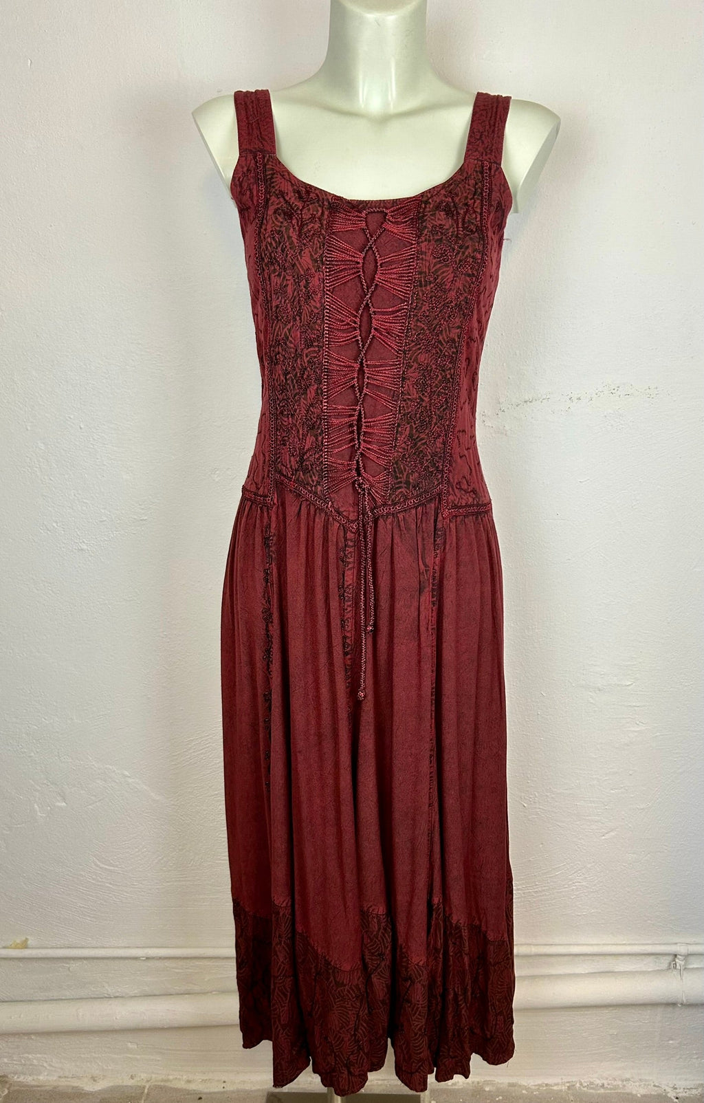 Vintage bordeaux midi φόρεμα - συνολική μπροστινή όψη 2