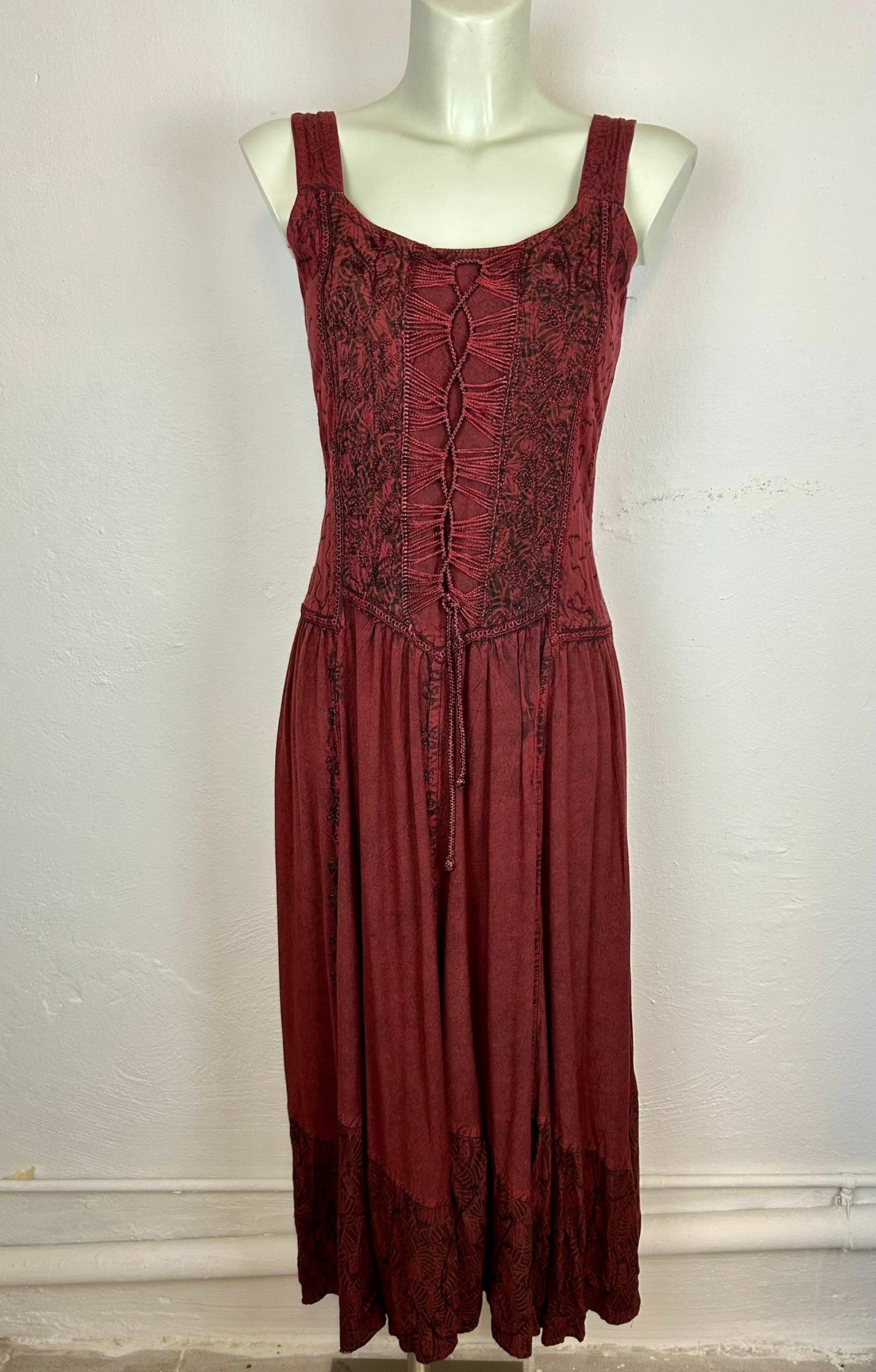 Vintage bordeaux midi φόρεμα - συνολική μπροστινή όψη 2