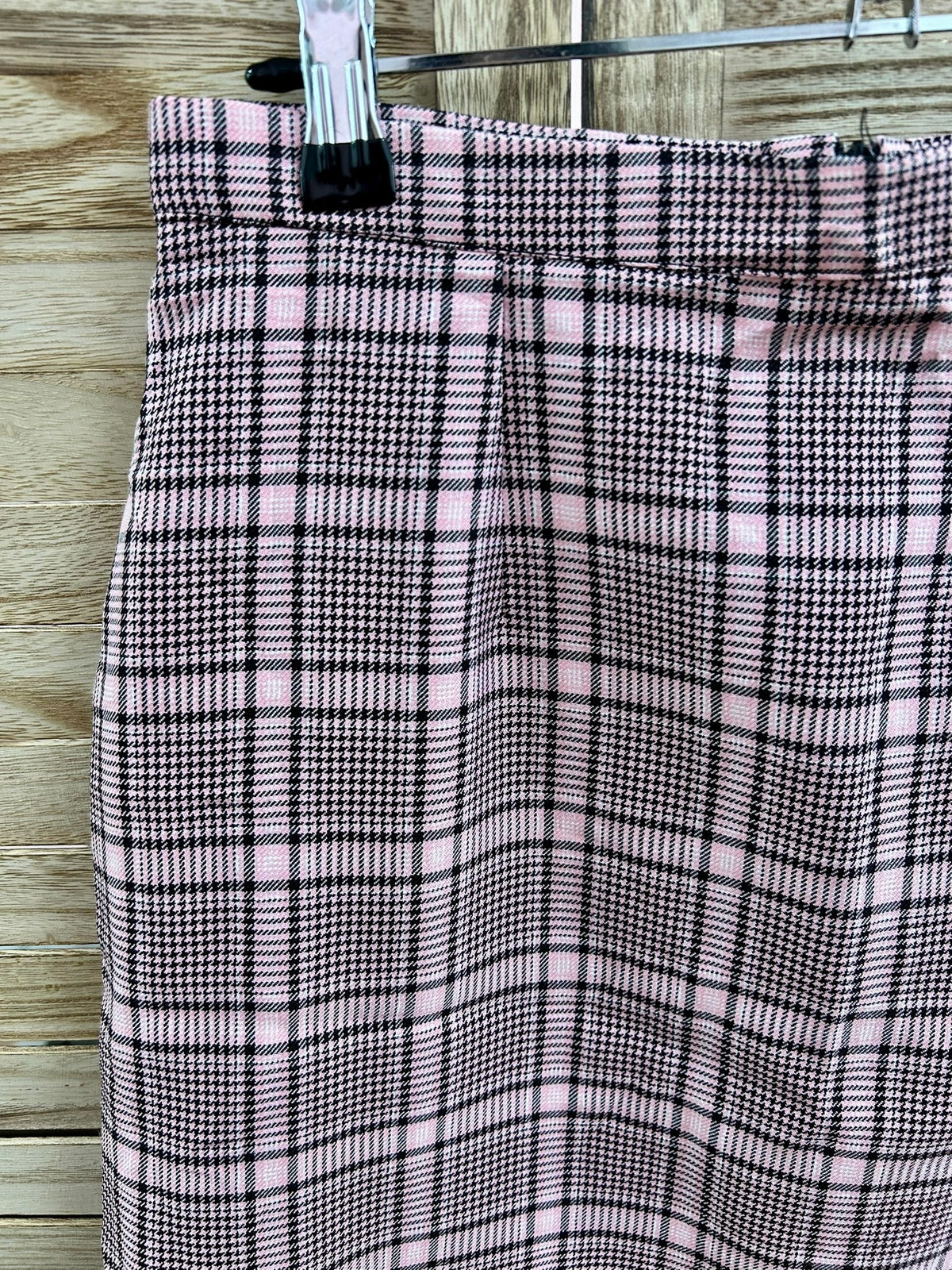 Vintage ροζ καρό mini φούστα - λεπτομέρεια houndstooth texture και ζώνης