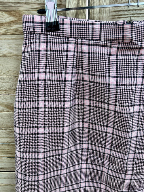 Vintage ροζ καρό mini φούστα - λεπτομέρεια houndstooth texture και ζώνης