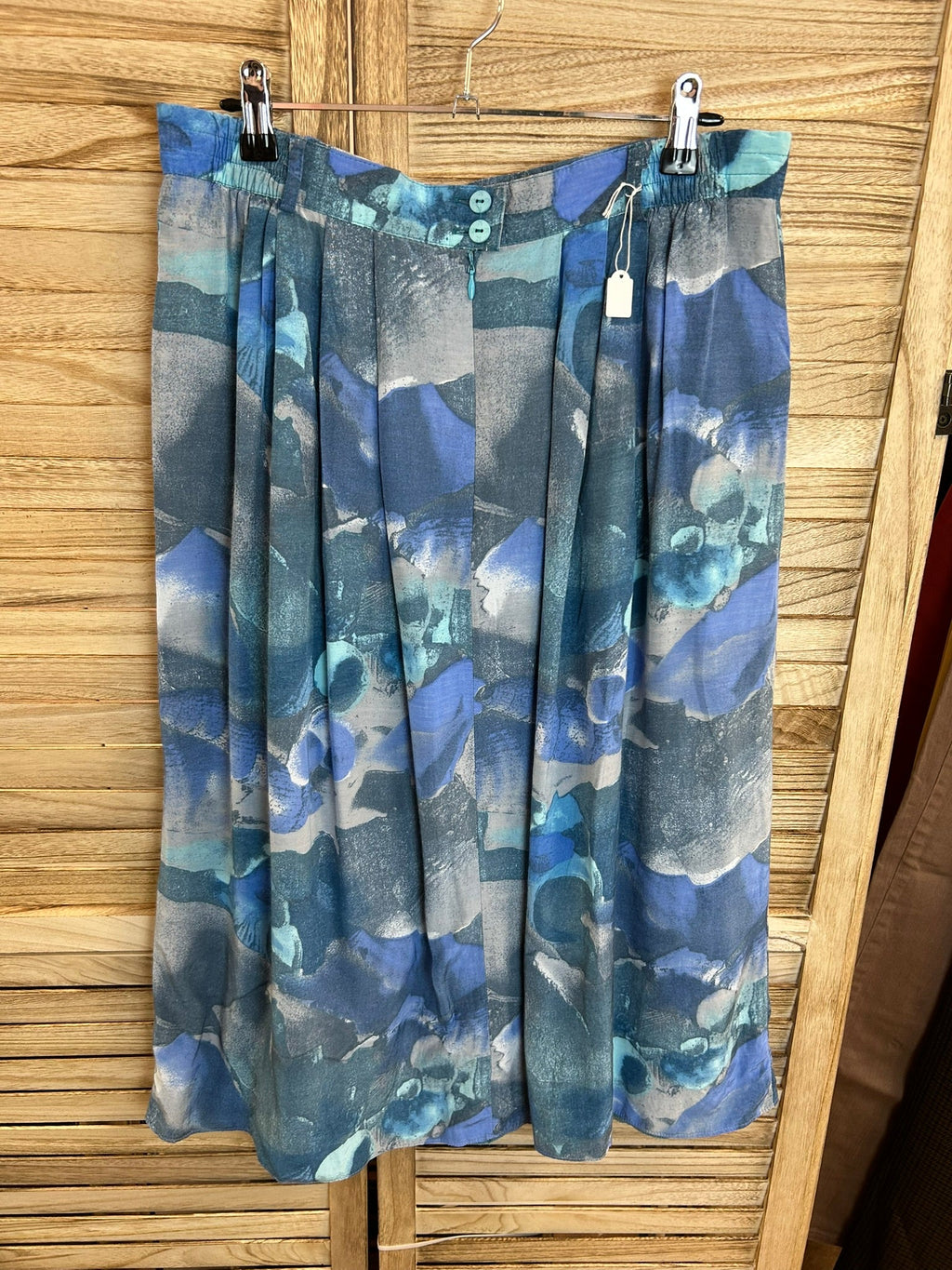 Vintage μπλε πλισέ φούστα abstract print - μπροστά