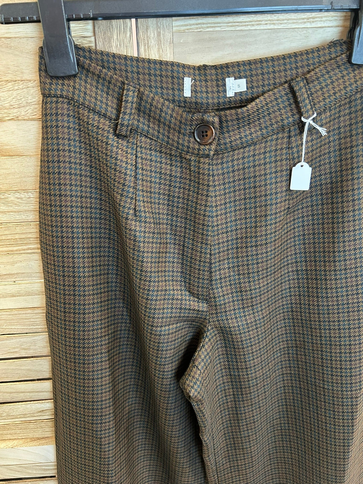 Vintage καφέ houndstooth παντελόνι - μπροστινή όψη
