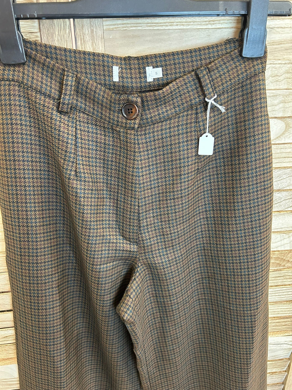 Vintage καφέ houndstooth παντελόνι - πίσω όψη