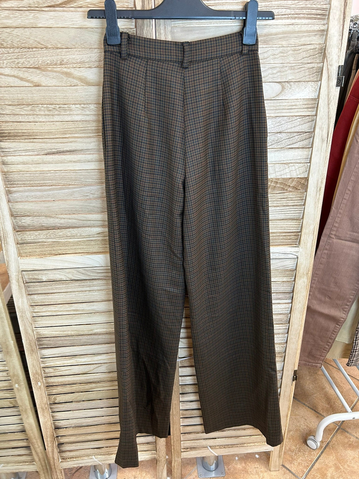 Vintage καφέ houndstooth παντελόνι - κοντινό μέσης