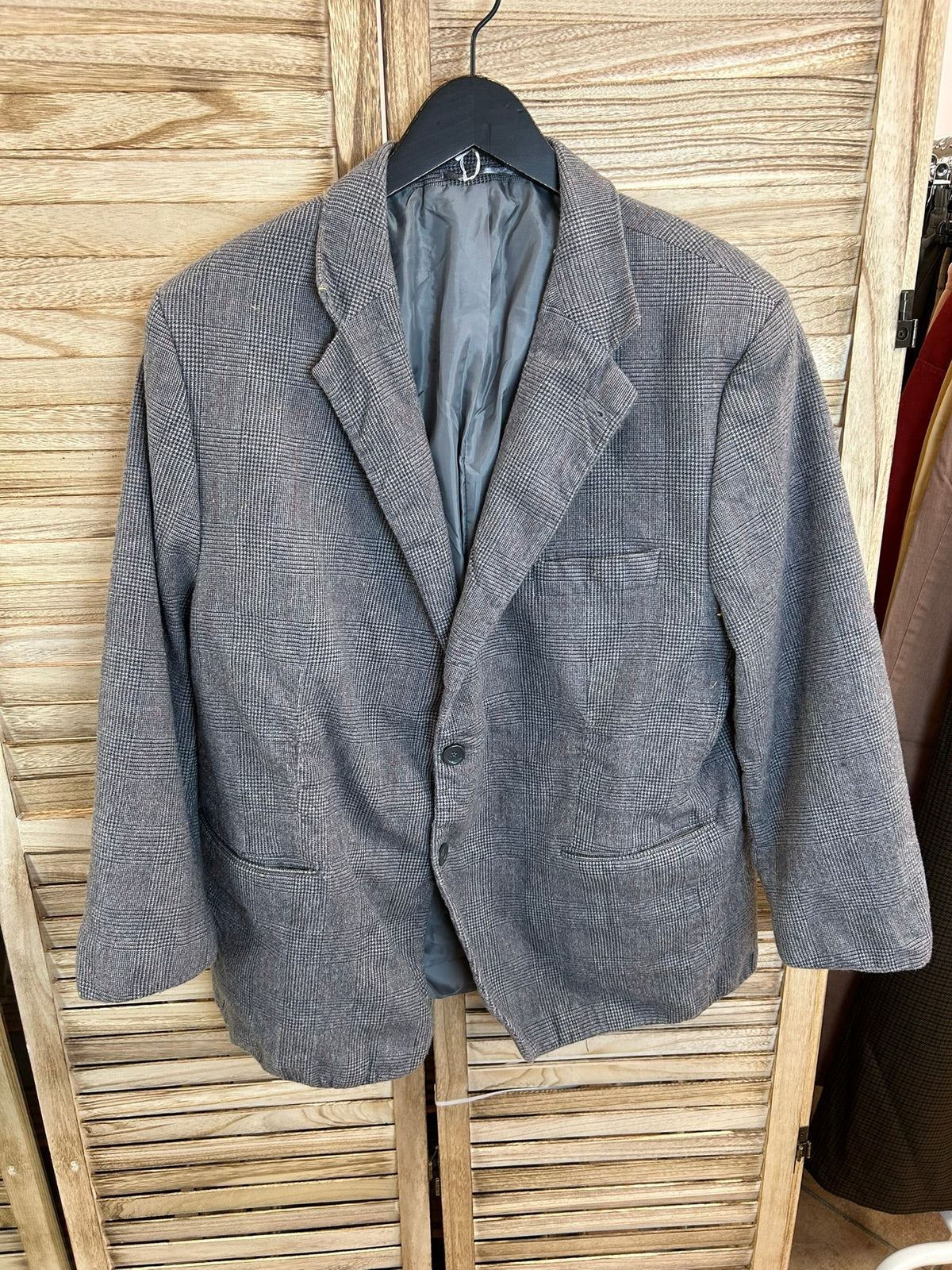 Vintage γκρι glen plaid blazer - μπροστινή όψη