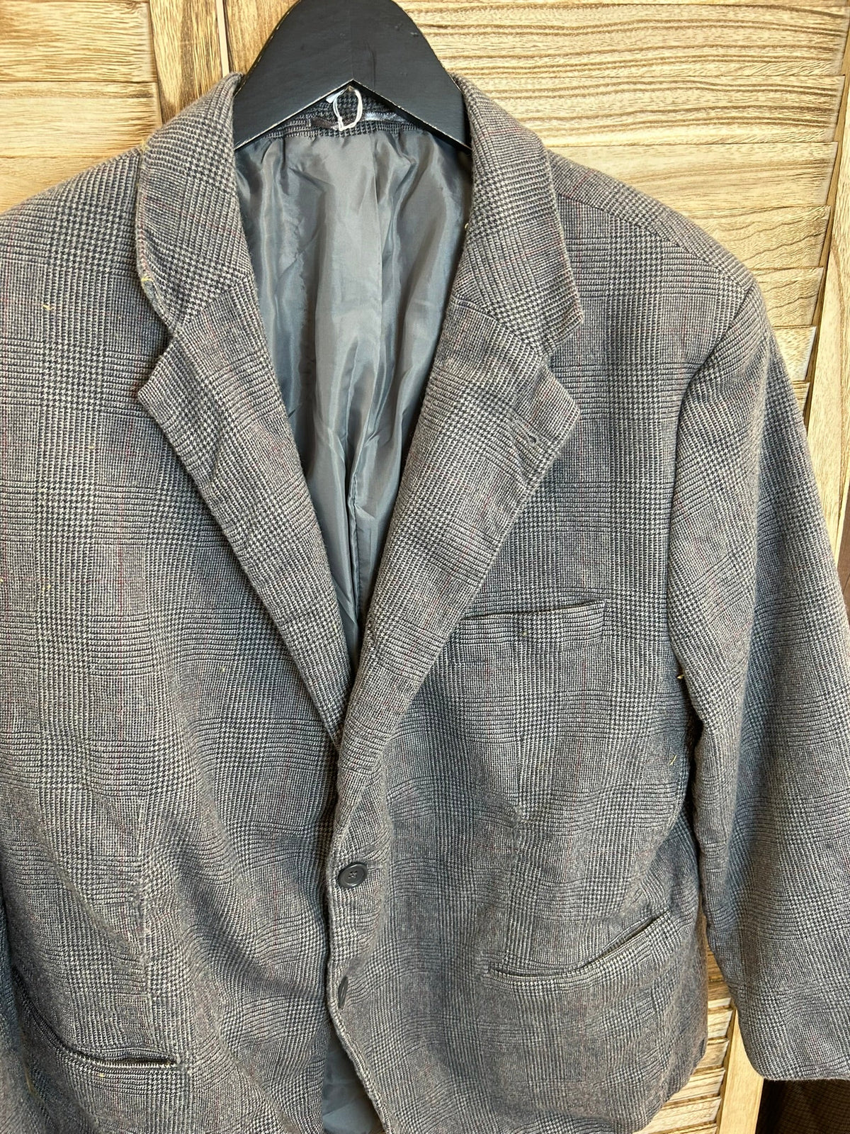 Vintage γκρι plaid blazer - πλαϊνή όψη με φόδρα