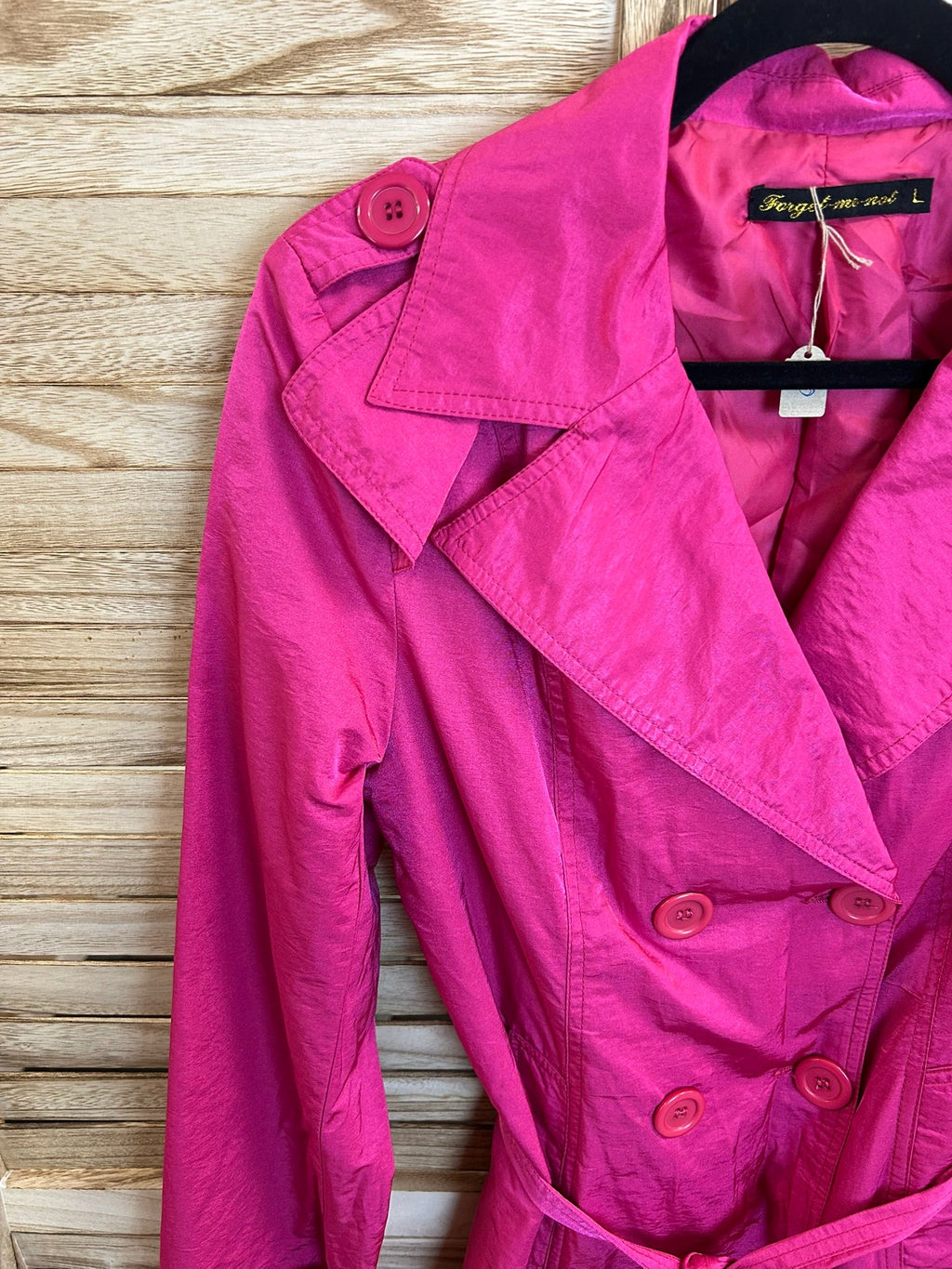 Vintage Trench Coat Fuchsia - ζώνη και μπροστινή όψη