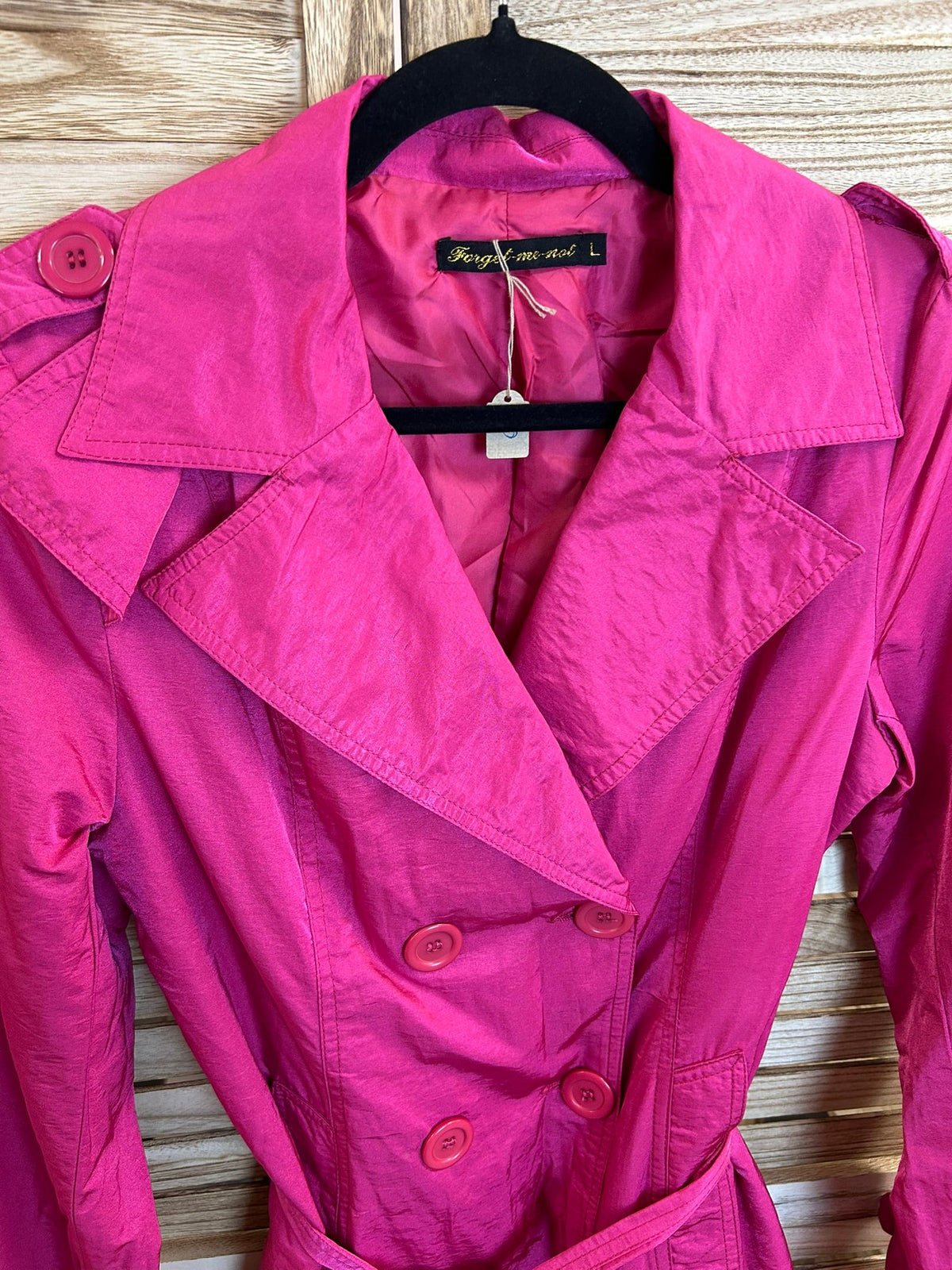 Vintage Trench Coat Fuchsia - συνολική όψη με ζώνη
