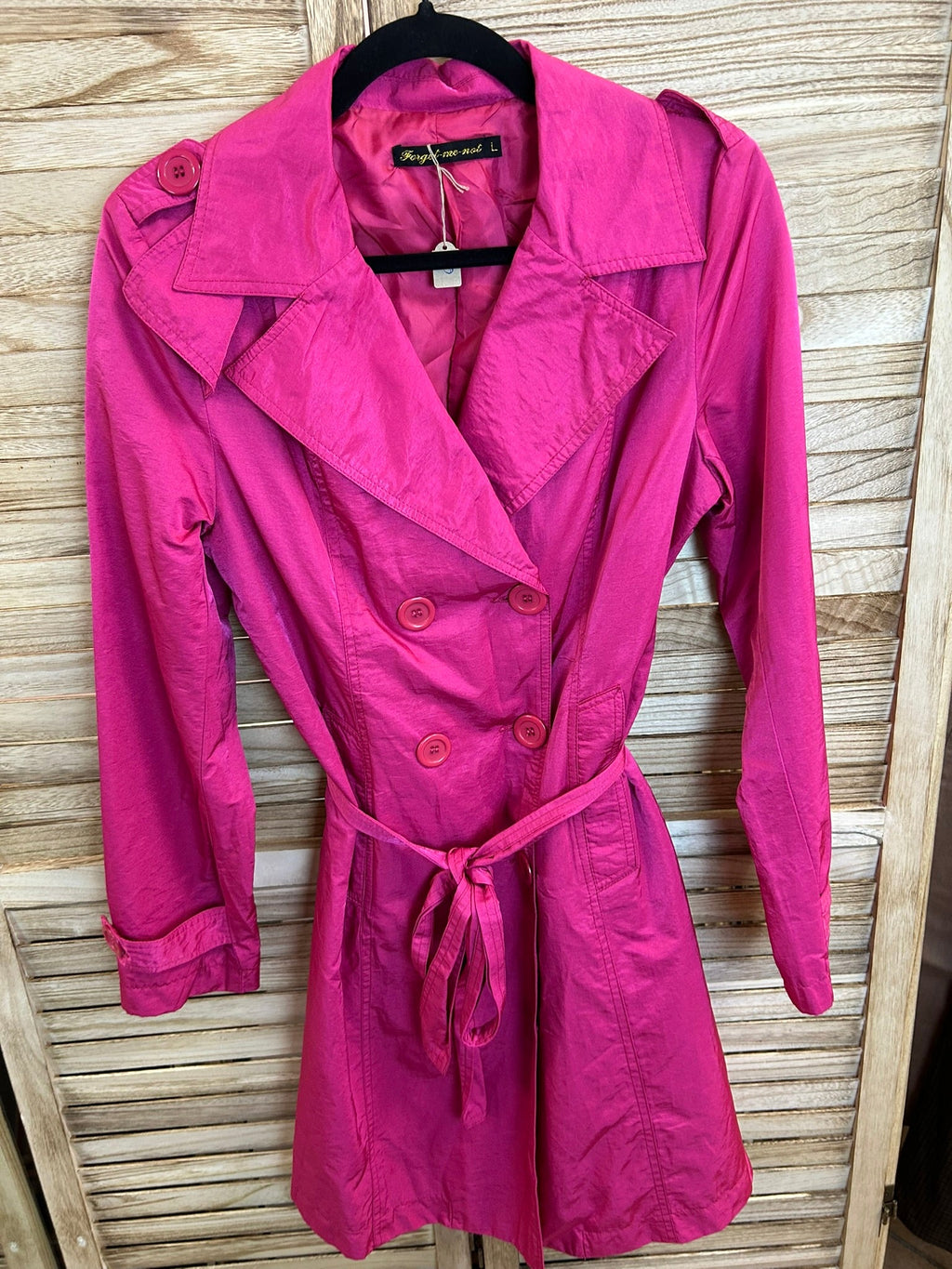 Vintage Trench Coat Fuchsia - μπροστινή όψη με ζώνη