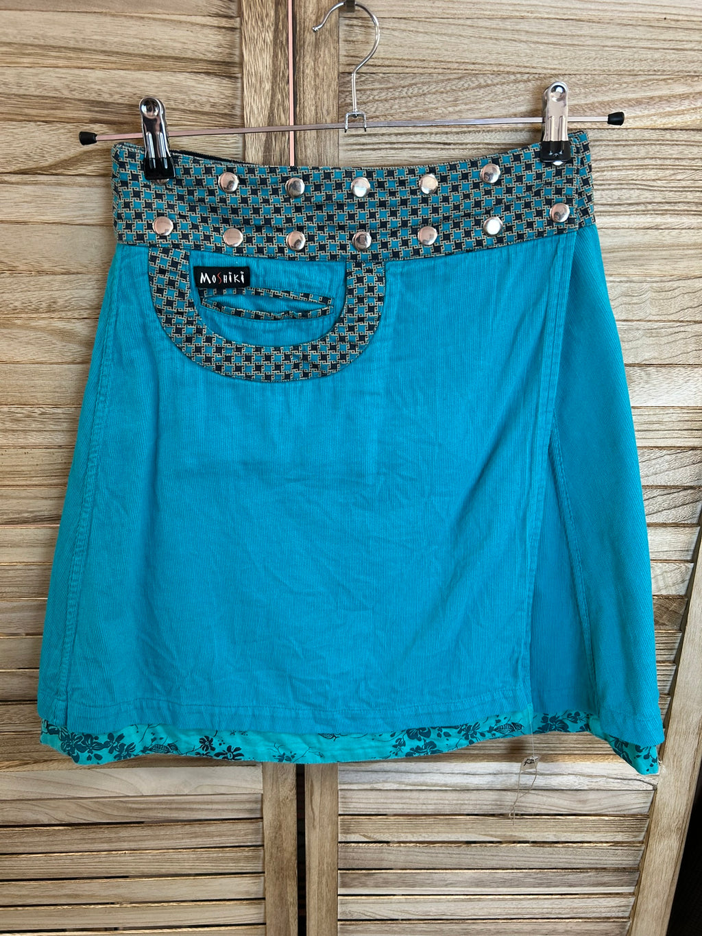Moshiki Vintage Φούστα Τιρκουάζ Κοτλέ Reversible