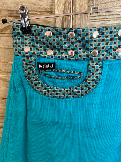 Moshiki Vintage Φούστα Τιρκουάζ Κοτλέ Reversible