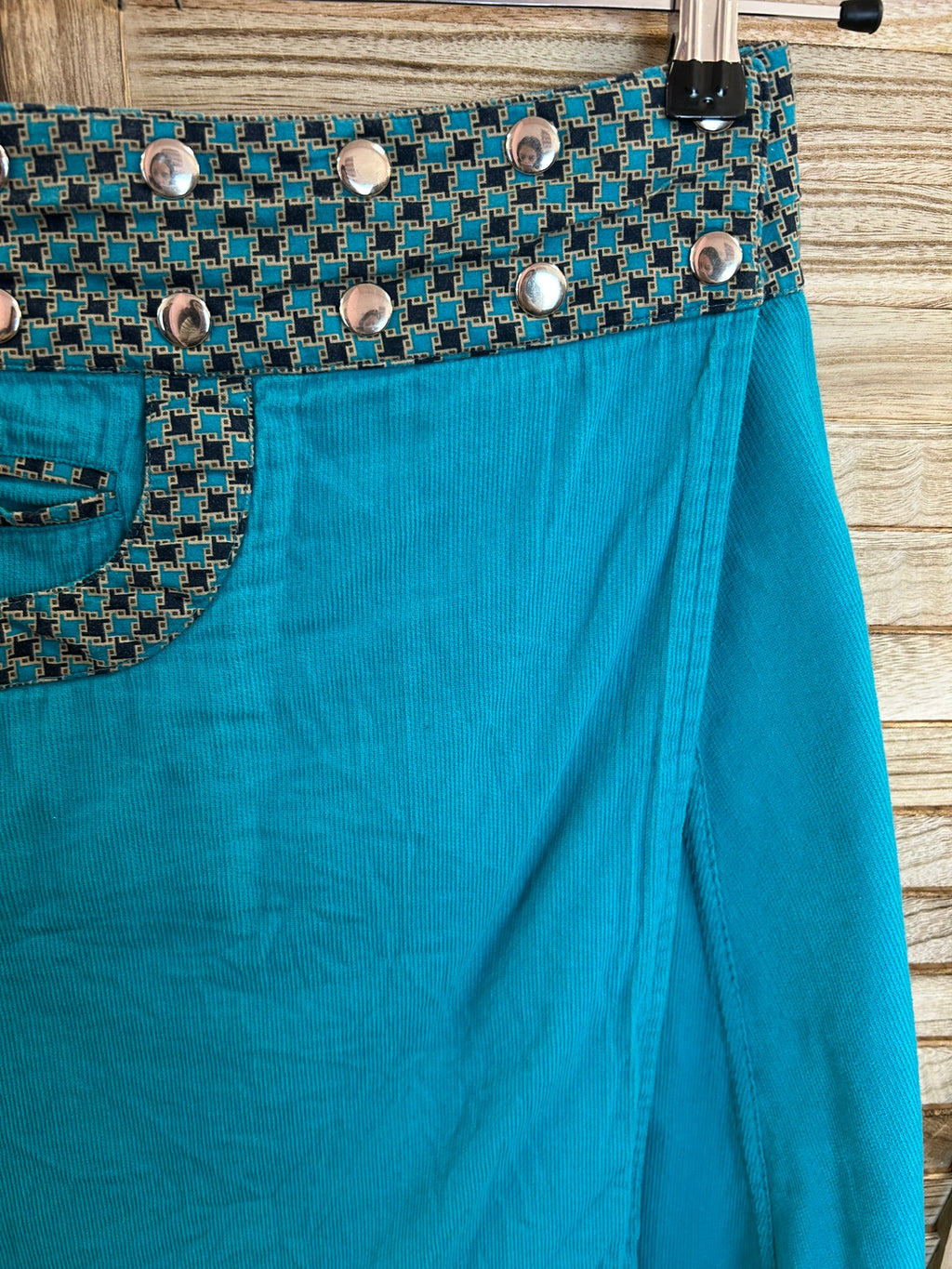 Moshiki Vintage Φούστα Τιρκουάζ Κοτλέ Reversible