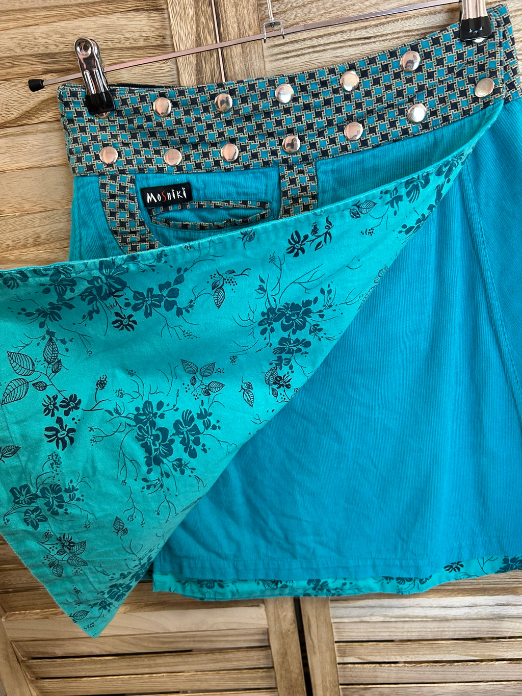 Moshiki Vintage Φούστα Τιρκουάζ Κοτλέ Reversible