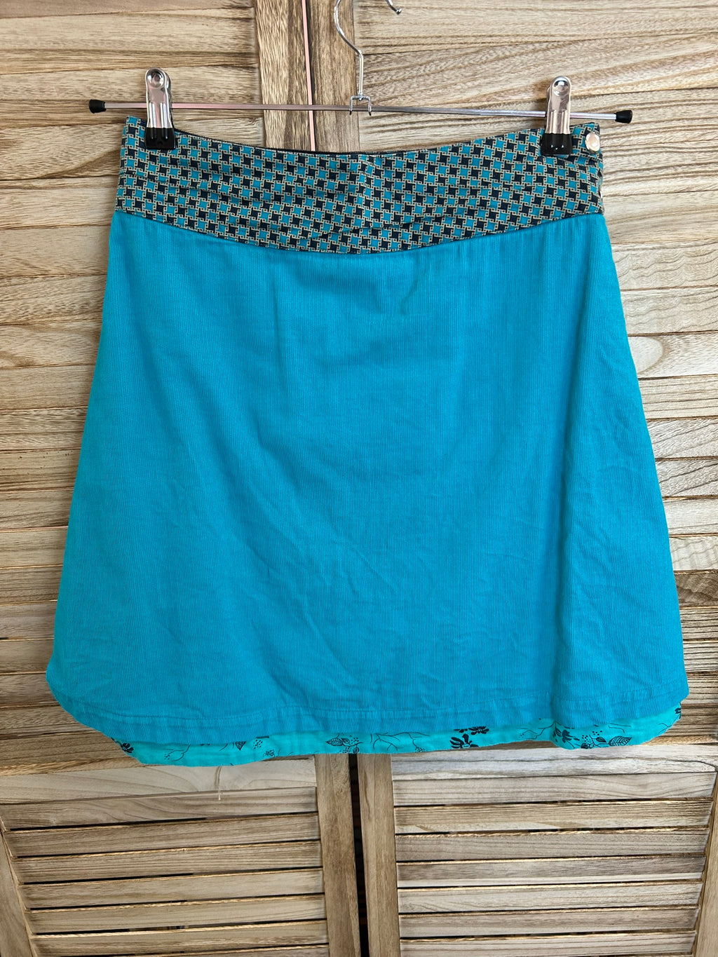 Moshiki Vintage Φούστα Τιρκουάζ Κοτλέ Reversible
