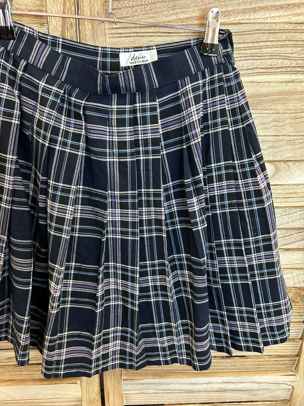 Vintage navy καρό pleated φούστα - λεπτομέρεια πιετών