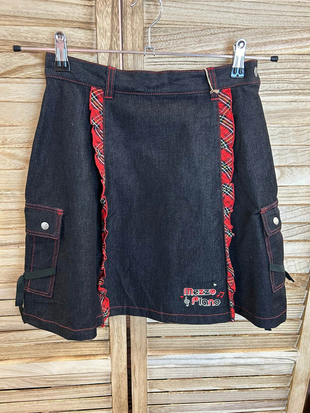 Vintage Mezzo Piano black denim mini φούστα - συνολική μπροστινή όψη