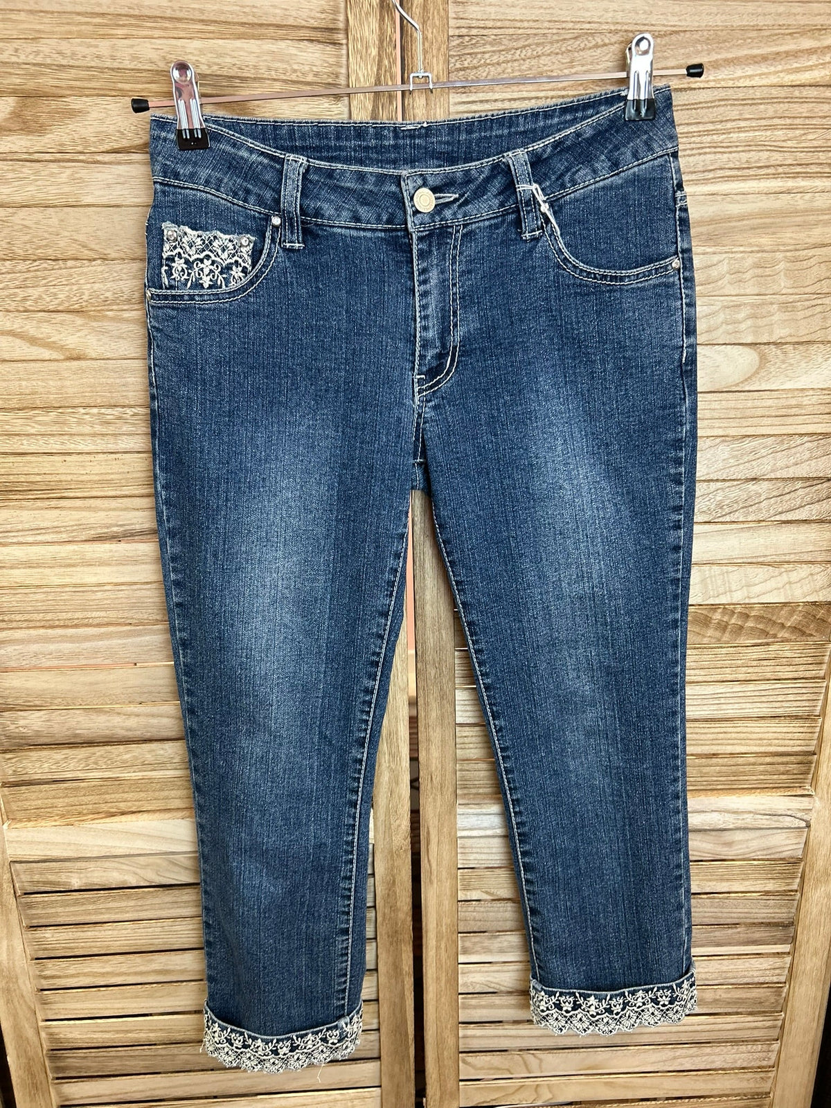 Vintage skinny τζιν - πίσω όψη ολόσωμο με δαντέλα τσέπες