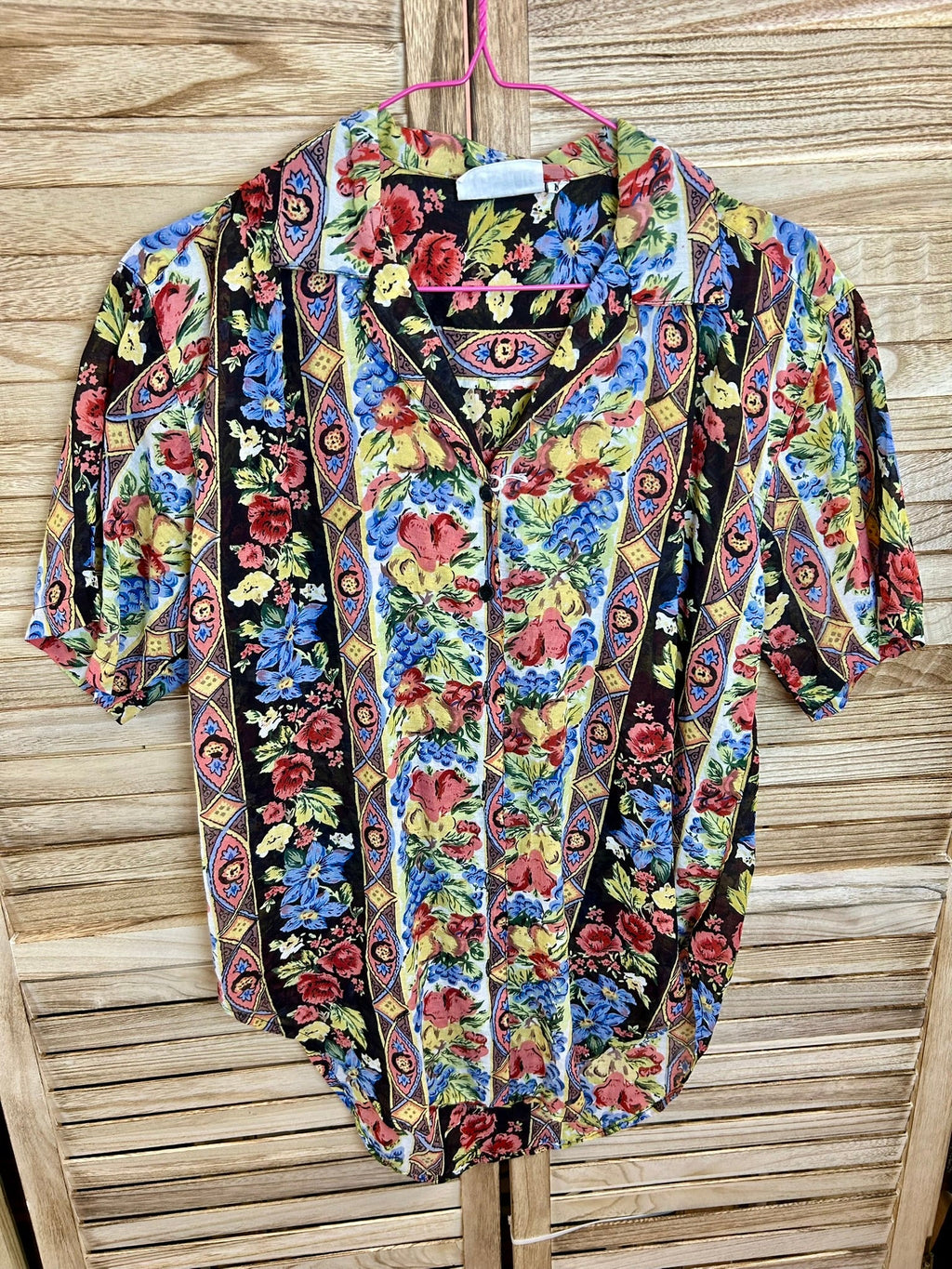Vintage πουκάμισο μαύρο floral print - λεπτομέρεια ώμου