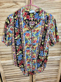 Vintage πουκάμισο μαύρο floral print - λεπτομέρεια ώμου