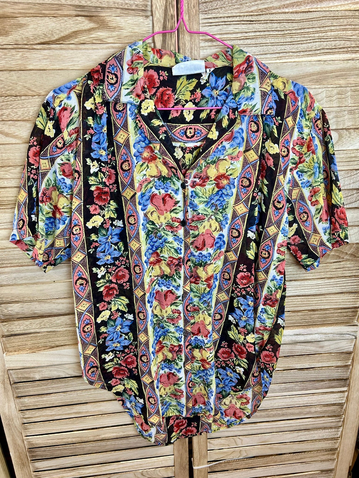 Vintage πουκάμισο μαύρο floral print - λεπτομέρεια ώμου