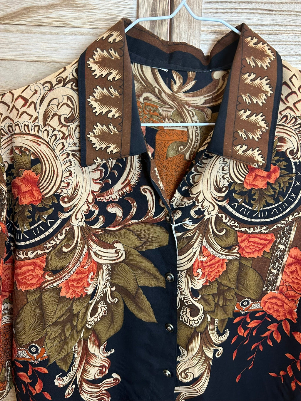 Vintage πουκάμισο μαύρο baroque floral - λεπτομέρεια γιακά 2