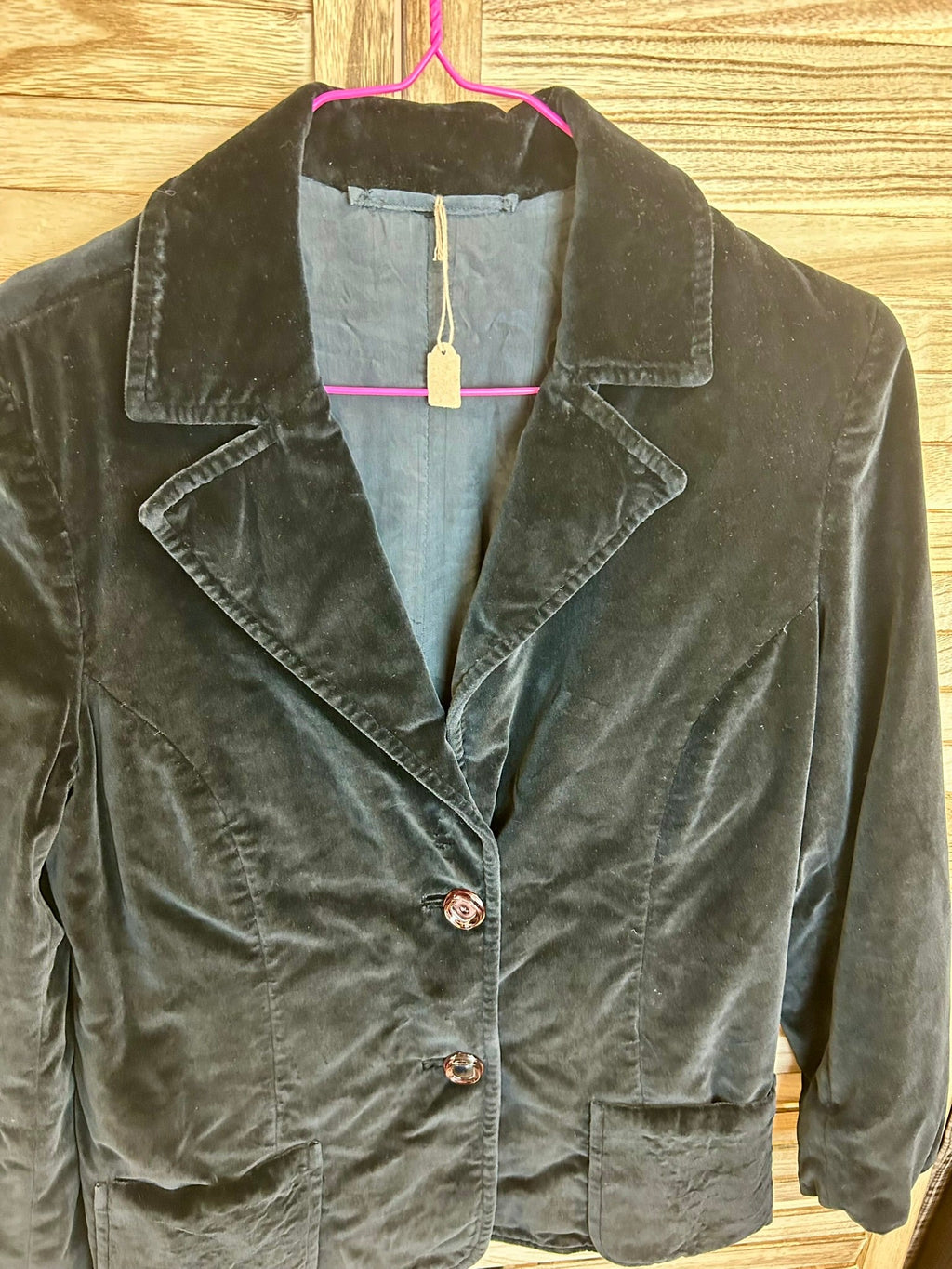 Vintage βελούδινο blazer σκούρο μπλε - λεπτομέρεια γιακά κοντά