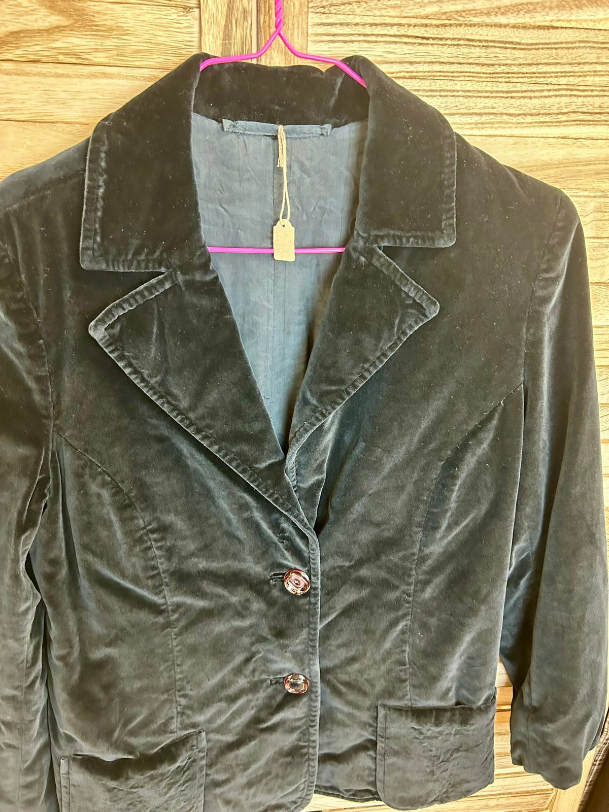Vintage βελούδινο blazer σκούρο μπλε - λεπτομέρεια γιακά κοντά