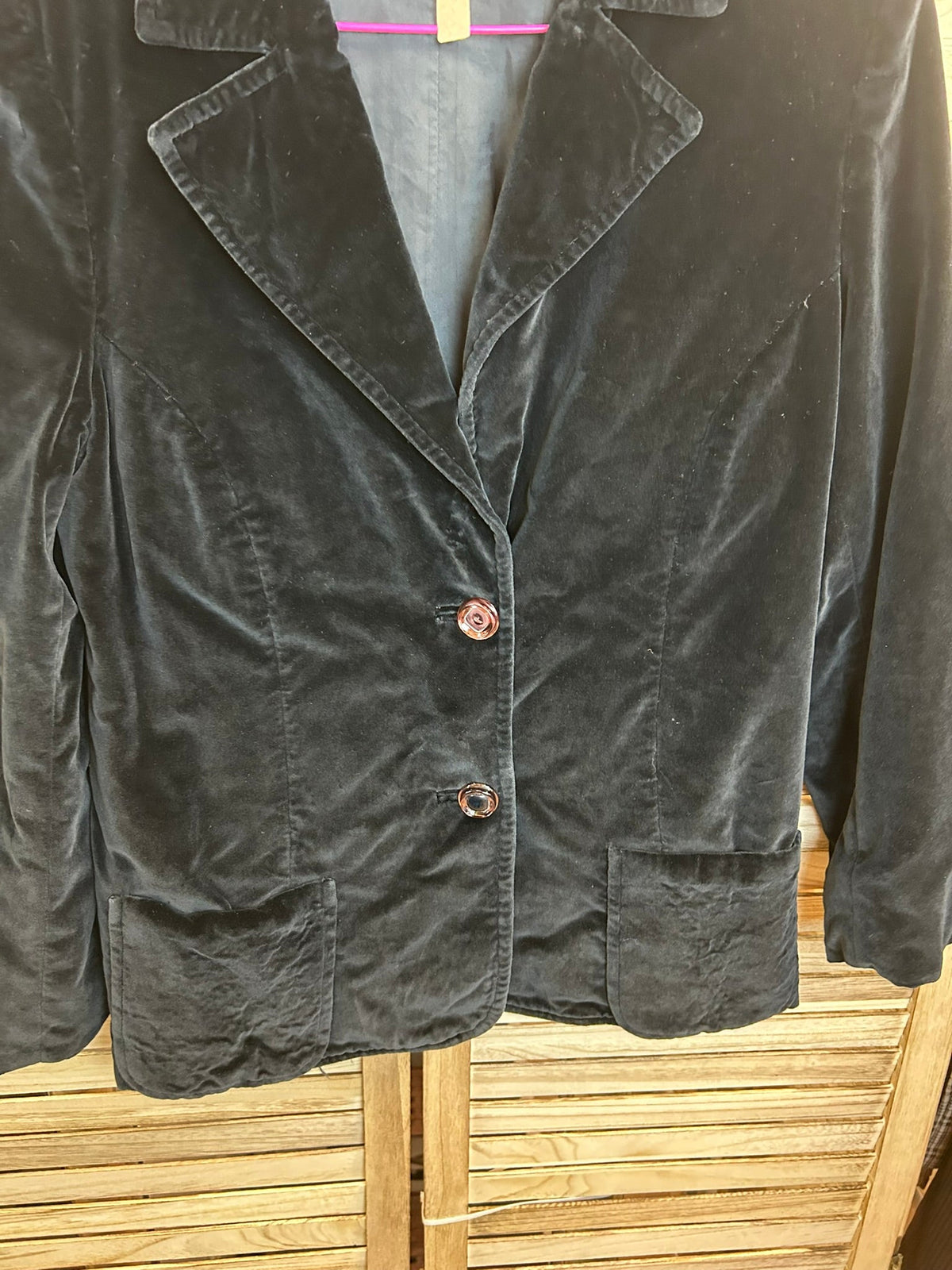 Vintage βελούδινο blazer σκούρο μπλε - κουμπιά και τσέπες