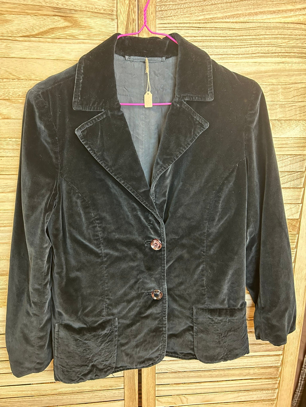 Vintage βελούδινο blazer σκούρο μπλε - ολόσωμη όψη 2