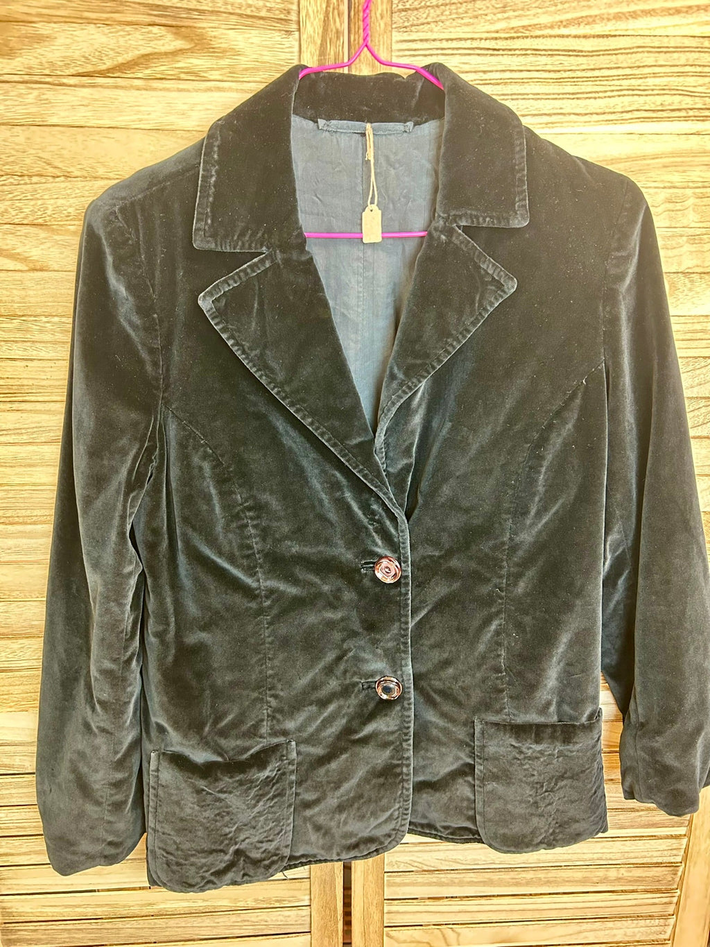 Vintage βελούδινο blazer σκούρο μπλε - ολόσωμη όψη 3