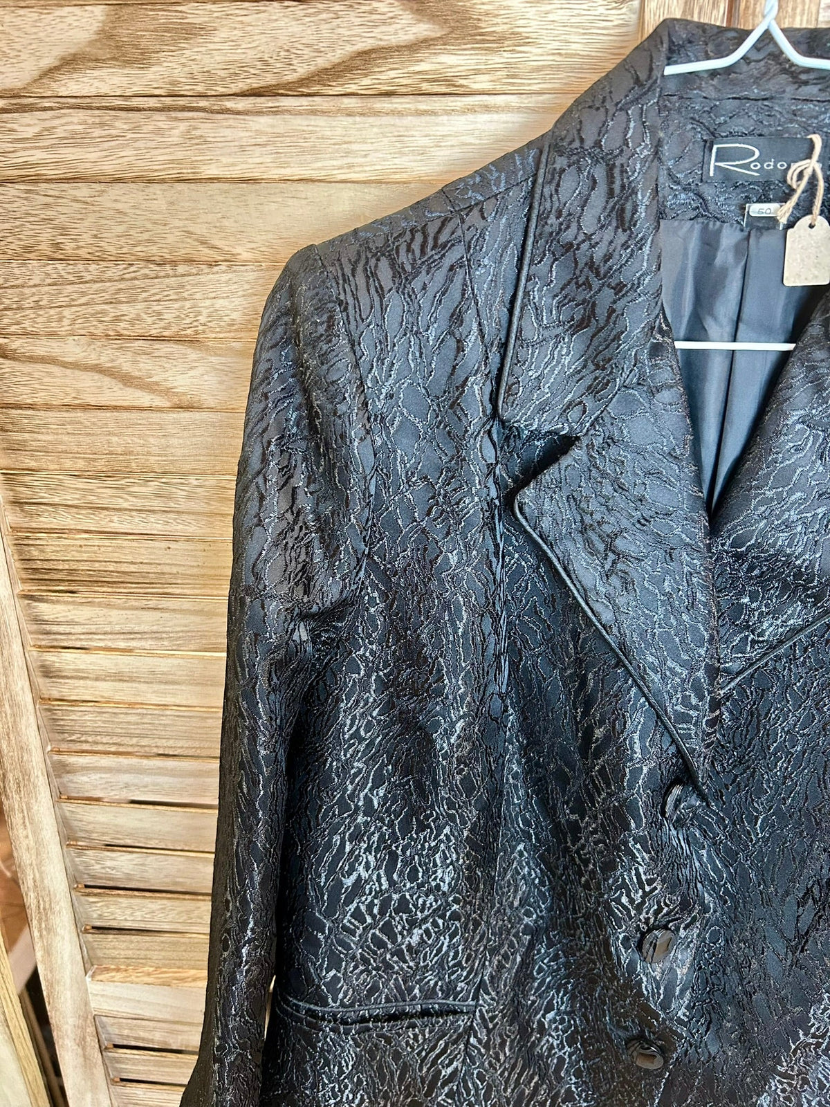 Vintage blazer Rodomo μαύρο jacquard - μπροστινή όψη