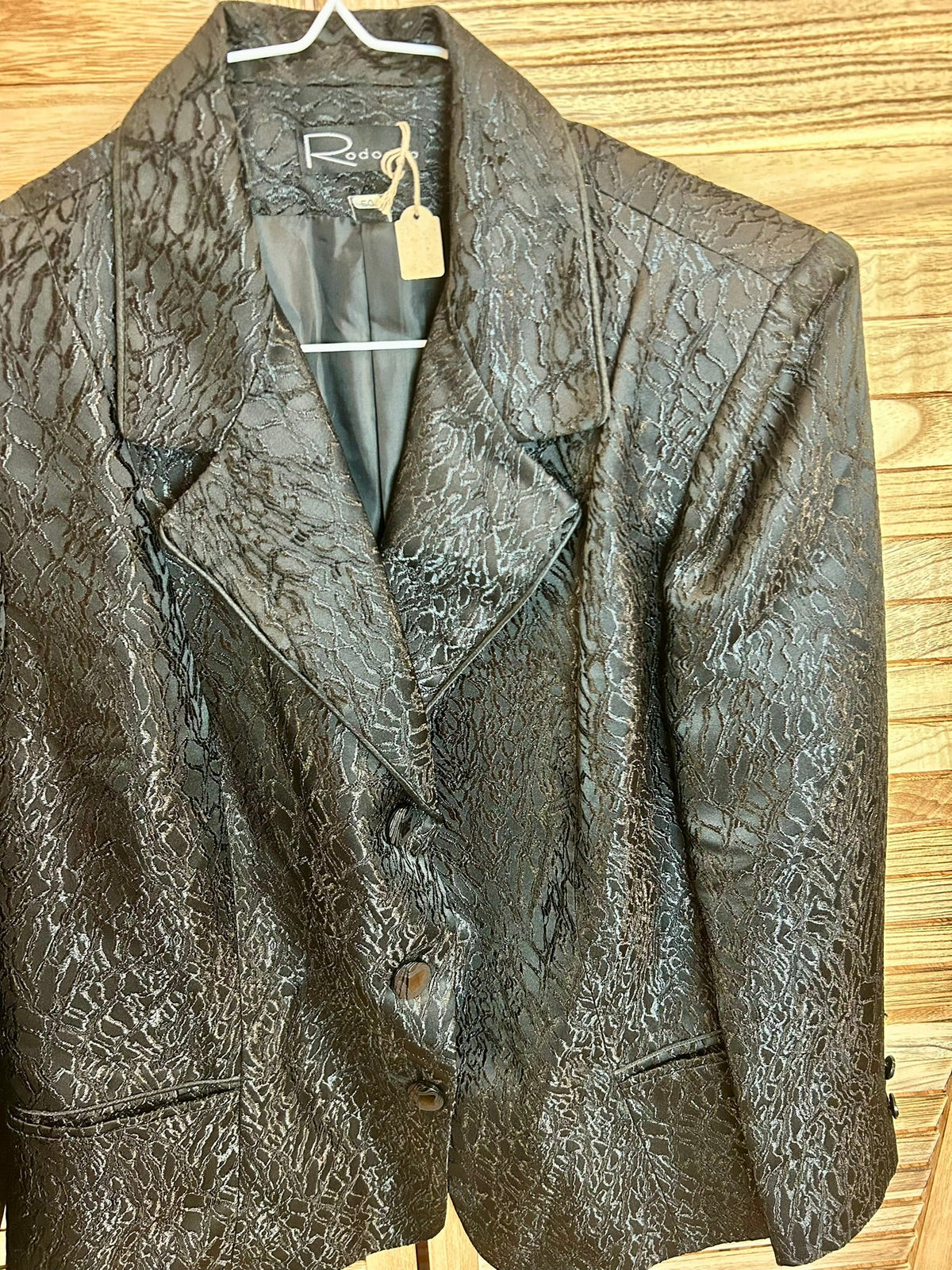 Vintage blazer Rodomo μαύρο jacquard - ολόσωμη όψη μπροστά