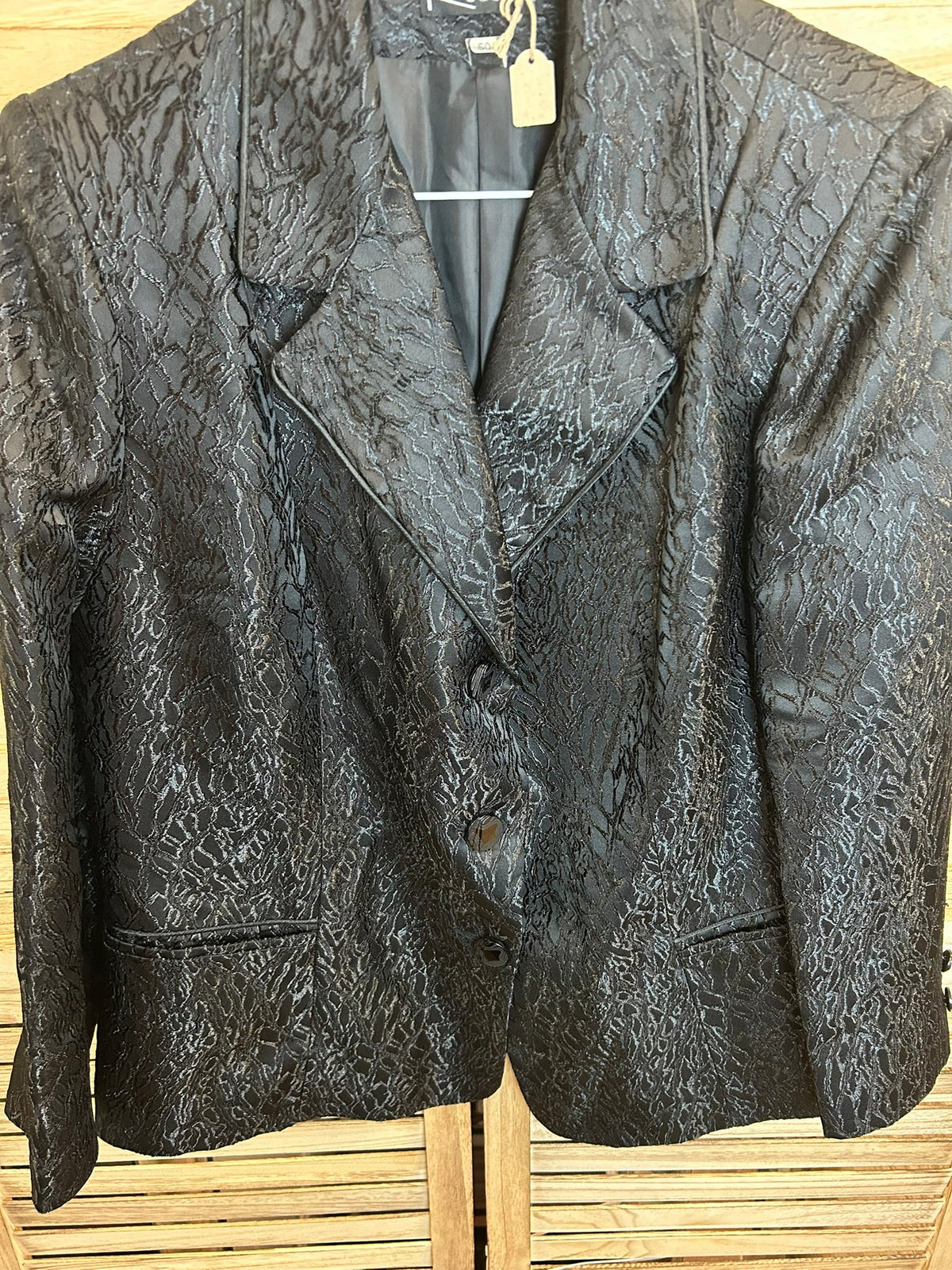 Vintage blazer Rodomo μαύρο jacquard - ολόσωμη όψη 2