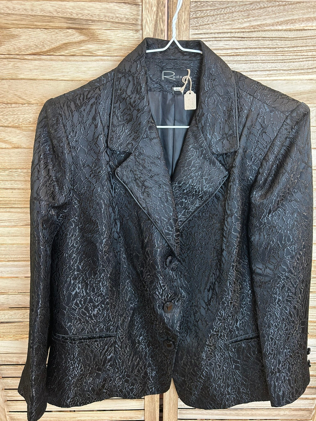 Vintage blazer Rodomo μαύρο jacquard - λεπτομέρεια ύφανσης