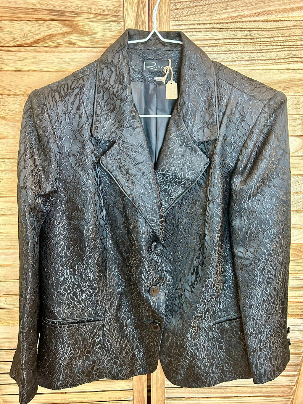 Vintage blazer Rodomo μαύρο jacquard - λεπτομέρεια γιακά