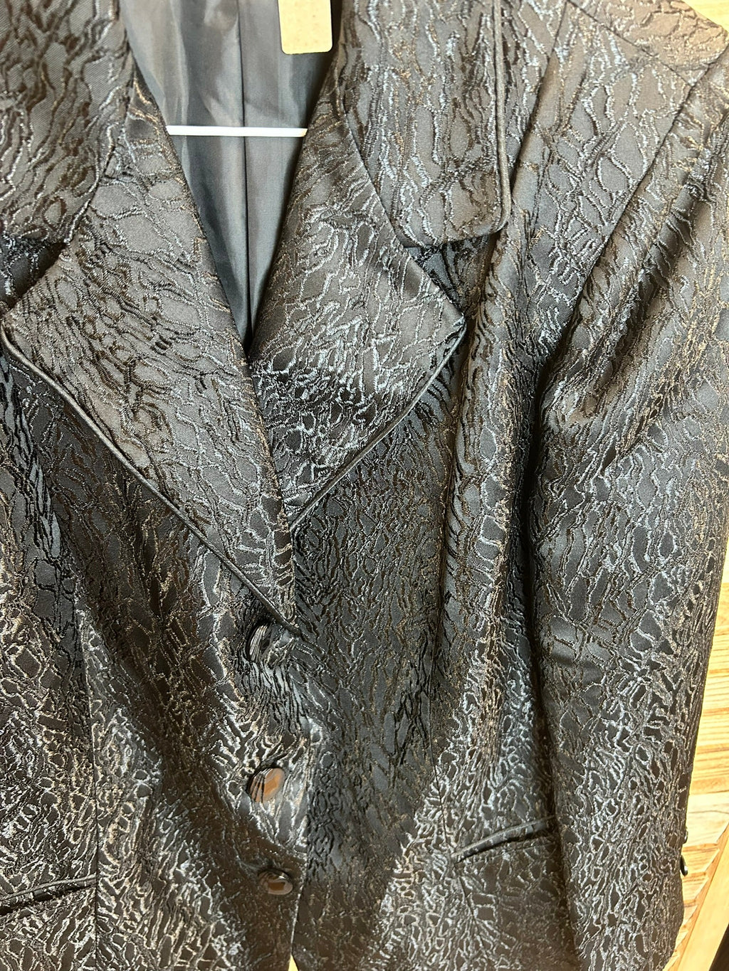 Vintage blazer Rodomo μαύρο jacquard - λεπτομέρεια ύφασμα