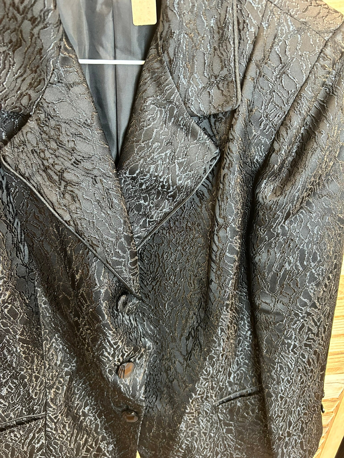 Vintage blazer Rodomo μαύρο jacquard - λεπτομέρεια ύφασμα