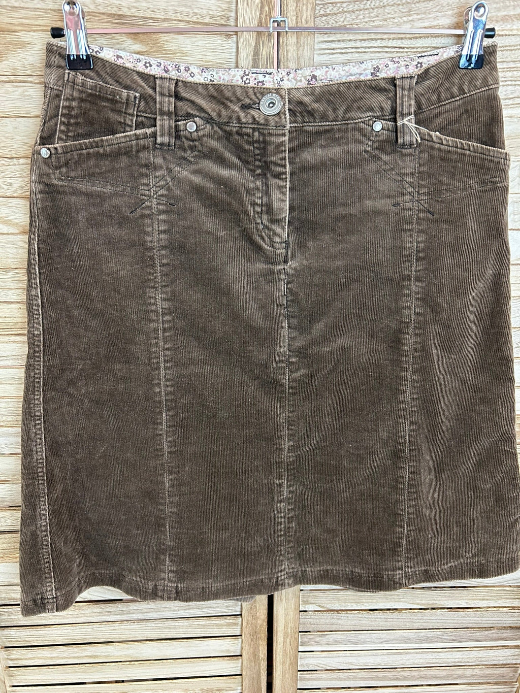 Καφέ corduroy mini φούστα - ολόσωμη εμπρός