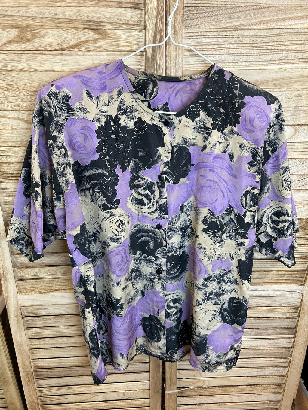 Vintage floral μπλούζα μωβ τριαντάφυλλα - ολόσωμη εμπρός όψη