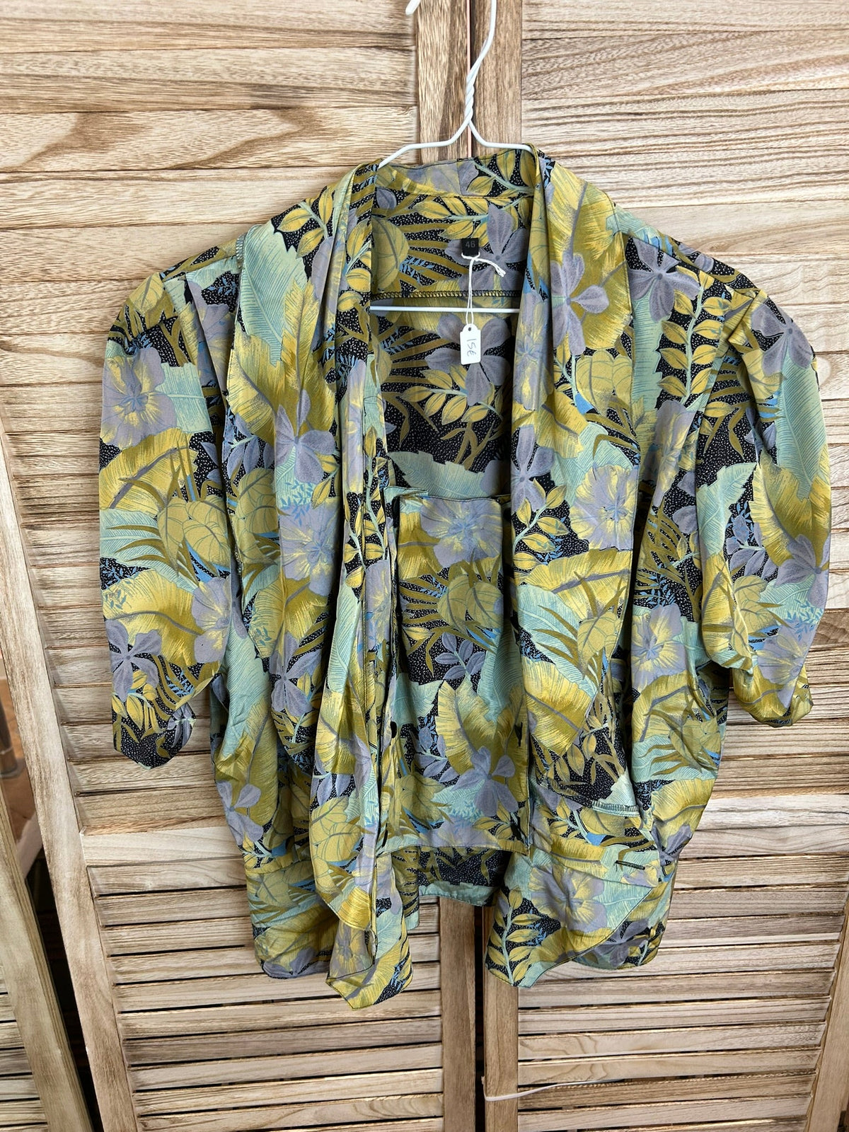 Vintage tropical kimono jacket - λεπτομέρεια print και τσέπης